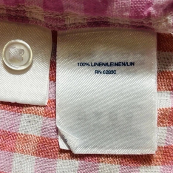 Lands End Women’s Petite M Pastel Patchwork Gingham Plaid Linen Rainbow Top - Picture 4 of 11